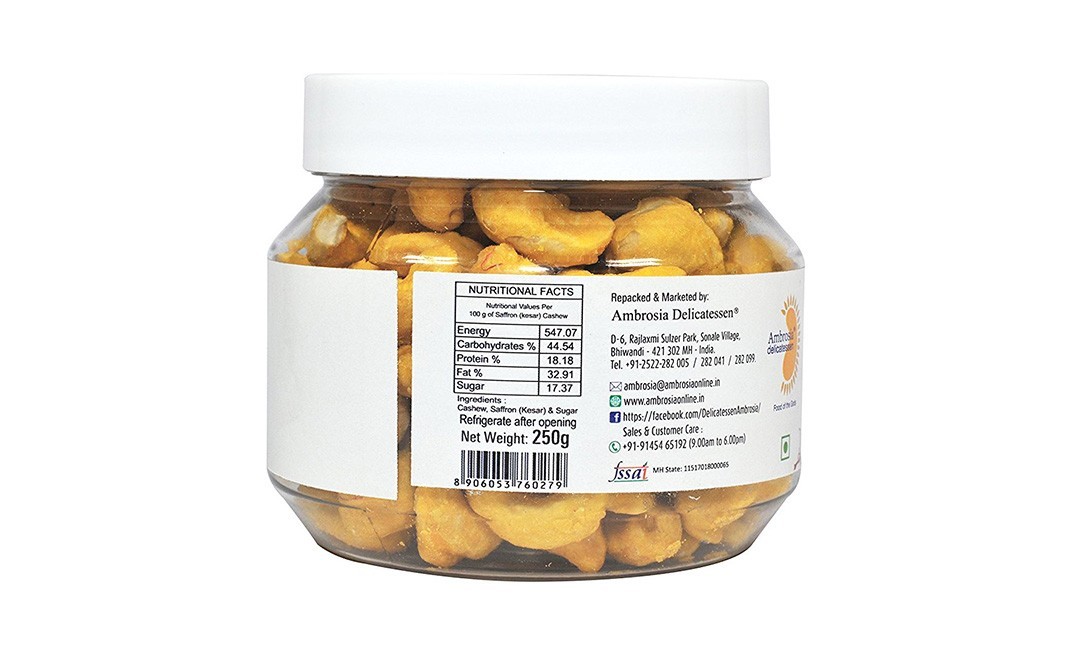 Ambrosia Delicatessen Kesar Saffron Cashew    Jar  250 grams